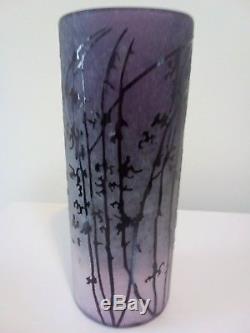 Schneider French art glass vase cameo art deco purple / tree design 25 cm tall