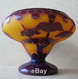 Schneider Le Verre Francais 7w Cameo Art Glass Footed Bowl 1918-1932, Signed