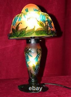 Signed Antique Art Nouveau Cameo Art Glass Lamp, c. 1930