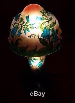 Signed Antique Art Nouveau Cameo Art Glass Lamp, c. 1930