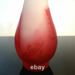 Signed Antique Emile GALLE Art Nouveau Cameo Art Glass Red BERRY Bottle Vase