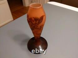 Signed Antique Emile GALLE Art Nouveau Cameo Art Glass Vase c. 1900 Lamp base 9