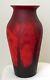 Signed Art Deco Muller Freres Red Cameo Cut Vase Deer In Forest Art Glass