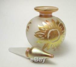 Signed Correia Glass Limited Edition Perfume Bottle Iridescent Cameo Flowers