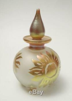 Signed Correia Glass Limited Edition Perfume Bottle Iridescent Cameo Flowers
