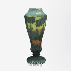 Signed Daum Art Nouveau Cameo Glass Vase with Lake Scene
