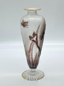 Signed Daum Cameo & Wheel Carved Vase Butterfly/Iris Motif Circa 1900