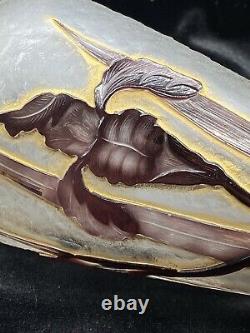 Signed Daum Cameo & Wheel Carved Vase Butterfly/Iris Motif Circa 1900