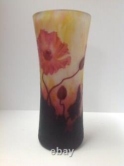 Signed Daum Nancy Cameo Glass Vase. Wheel Cut Floral. France Antique Original