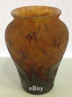 Signed Daum Nancy Enamelled French Cameo Vase. Original Antique