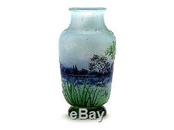 Signed Daum Nancy French Cameo Glass Vase With Landscape Design 3 3/4 Tall XLNT