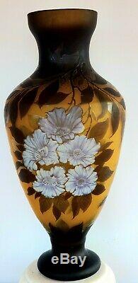 Signed Galle Acid Etched Cameo Vase / Original Guaranteed Authentic