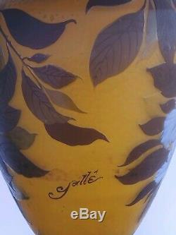 Signed Galle Acid Etched Cameo Vase / Original Guaranteed Authentic