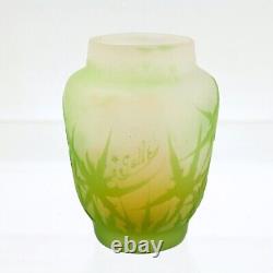 Signed Gallé Cameo French Art Glass Thistle Pattern Cabinet Vase gl
