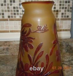 Signed Galle Cameo Style Art Glass Vase 11 Inches Tall