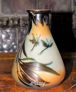 Signed Galle Dragonfly Cameo Glass Vase ca. 1900