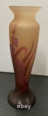 Signed Galle Tip Cameo 12 Glass Vase Amber Floral