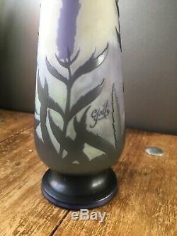 Signed Genuine Emile Galle French Art Nouveau Cameo Acid Etched Glass Lamp Base