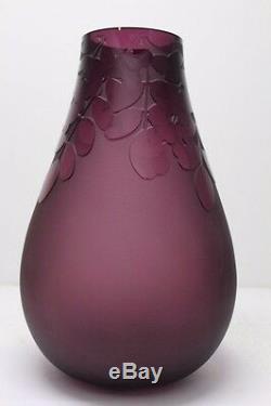 Signed Ken Benson Art Glass Cameo Purple / Amethyst Vase HUGE, 14 Tall