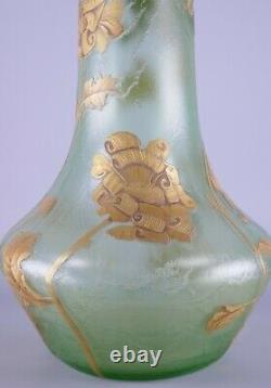 Signed Large Mont Joye French Art Glass Vase France Cameo Gold Gilt France
