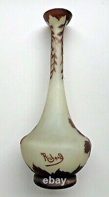 Signed RICHARD Loetz Cameo Art Glass Vase Off White with Brown Floral