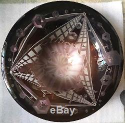 Signed Steve Tobin Manhattan Etched Cameo Art Glass Bowl / Trompe L'oeil 20x5in
