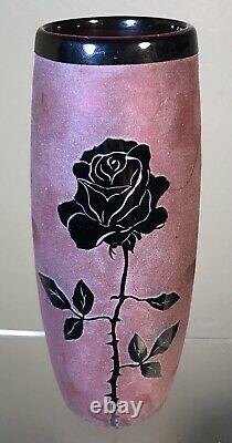 Signed Studio Art Glass Vase Cameo Black Rose Steven Correia Limited Edition