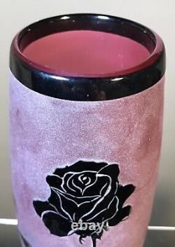 Signed Studio Art Glass Vase Cameo Black Rose Steven Correia Limited Edition