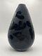 Signed Vandermark 7003B Leaves & Vines Cameo Black Art Glass Vase 9 3/4