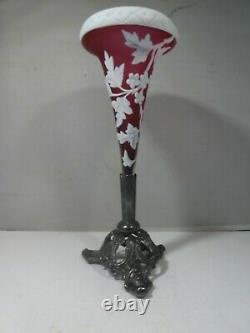 Signed Webb Cameo Glass Vase In Silverplate Fitting