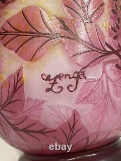 Signed Zenga Floral Cameo 9 7/8 Inch Tall Art Glass Vase