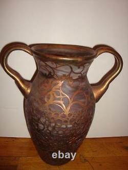 Special Clearance! $1500 European Cameo Amor Vase Bronzed Leaf Etched Scrolling