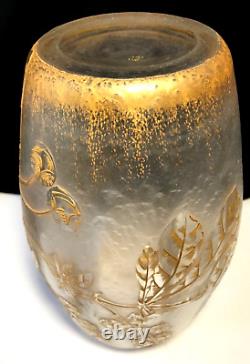 St. Denis France Art Glass Art Nouveau Cameo Vase Chestnut Leaf Bloom Design 11