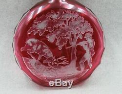 St Louis French Crystal Red Cameo Flask Decanter Bottle Hunter Dog Elk Duck