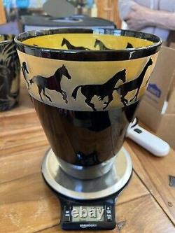 Steven Correia Amber Black Horses or Okapi Africa Cameo Art Glass Vase Signed