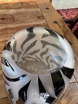 Steven Correia Vase Zebra Black White Striped Africa Cameo Art Glass Signed 10
