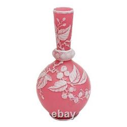 Stevens & Williams Acid Etched Cameo Art Glass Vase Pink & White Berries c 1900