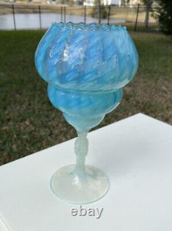 Stunning 12 Empoli Italy Art Glass Light Blue Opalescent Swirl Cameo Vase