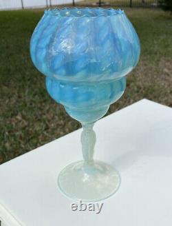 Stunning 12 Empoli Italy Art Glass Light Blue Opalescent Swirl Cameo Vase