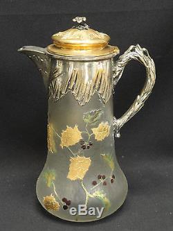 Superb Antique Victor Saglier Art Nouveau Glass Dore Metal Acid Cameo Decanter