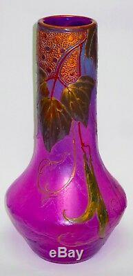 Superb BIG Mt. Joye Legras Art Nouveau Cameo Glass Vase withPEAS