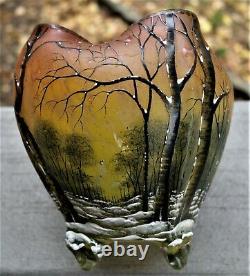 Superbly Made Antique Cameo Glass Footed Vase, Classic Winter Scene, Unsigned