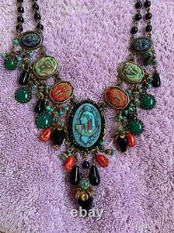 Sweet Romance Art Deco Egyptian Goddess Necklace Statement Pharaoh Beaded Charms