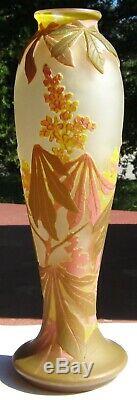 TALL Signed Galle 4 Color Cameo Glass Vase with Floral Design Art Nouveau C. 1900