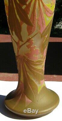 TALL Signed Galle 4 Color Cameo Glass Vase with Floral Design Art Nouveau C. 1900
