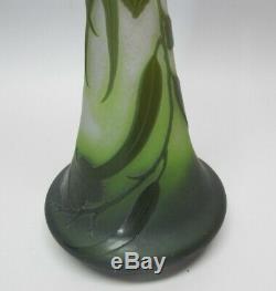 Tall 17 SIGNED GALLE Dark Green Flowering Pod Cameo Art Glass Vase c. 1904