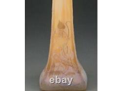 Tall Daum Cameo Glass Peapods Vase 17 3/4 Height Circa 1915