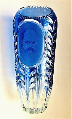 Taras Shevchenko Cameo Crystal Glass Diamond Cut Large Monumental Vase