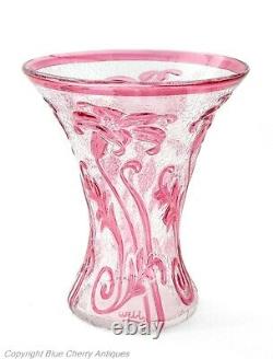 Thomas Webb Cameo Fleur Lily Pattern Art Glass Vase in Cranberry and Clear