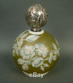 Thomas Webb Large Cameo Cologne/ Perfume Bottle Fuchsia Design Sterling LID